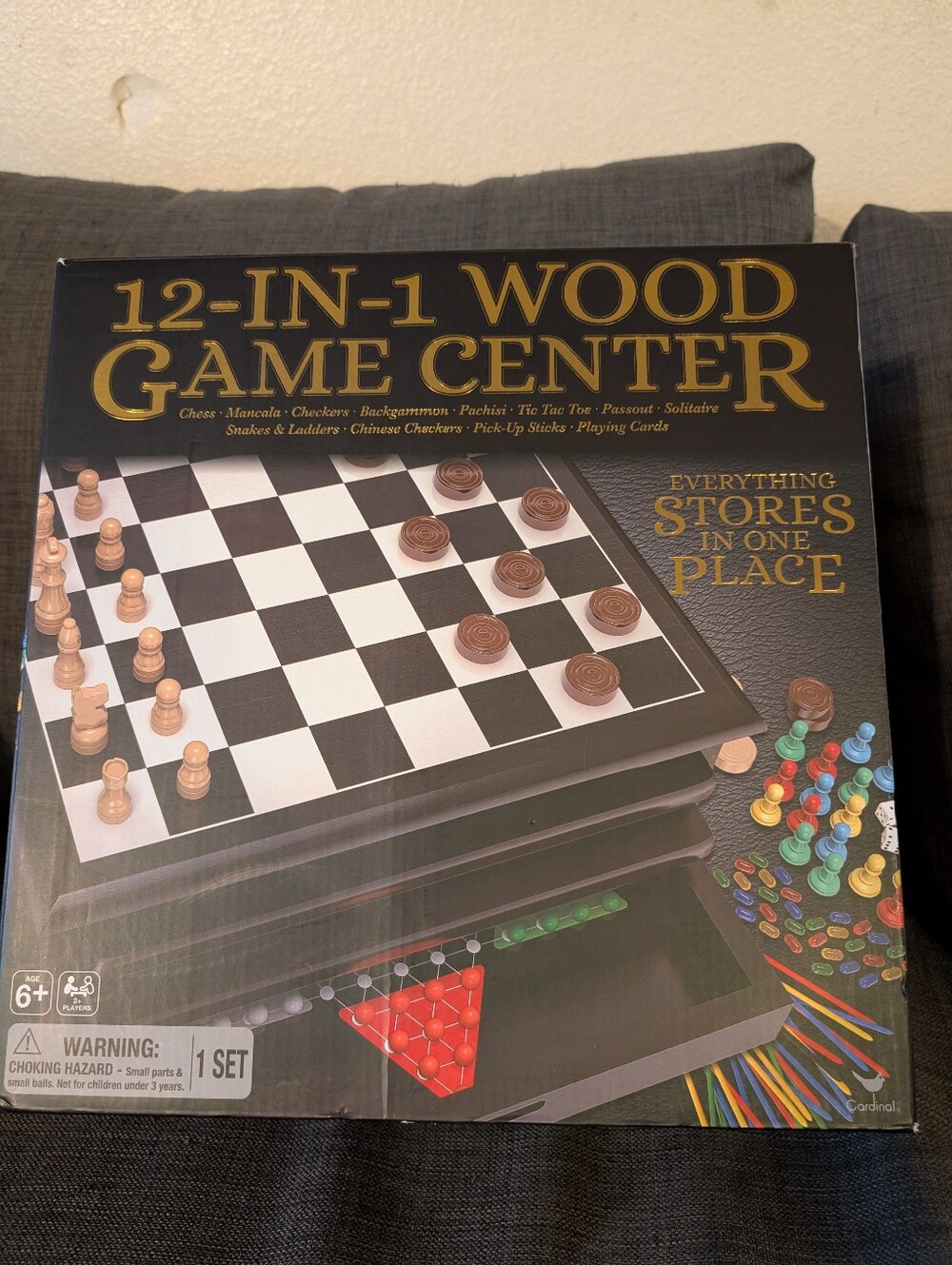 12-In-1 Wood Game Center Board Games!